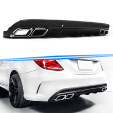 C63 Style All Black Rear Diffuser + Silver Exhaust Tips For Mercedes W205 Sedan C300 C43 AMG Bumper 2015-2021