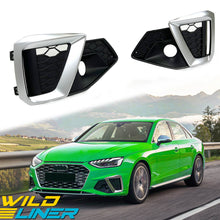 Black+Chrome Fog Light Grille Covers Left+Right Audi A4 B9 S-Line S4 2020-2024