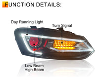 Left+Right LED Headlights w/DRL Demon Eyes For VW Polo 2011-2017 Sequential Turn Signal