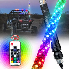 Pair 3FT LED Whip Chasing Antenas Light RGB W/ Remote For ATV Polaris UTV Buggy