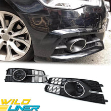 Pair Front Bumper Fog Light Grilles For Audi A6 S-Line / S6 2016-2018 Chrome/Black