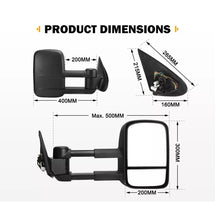 Pair L+R Extendable Towing Mirrors Black for Mitsubishi Triton MQ MR 2015-2023