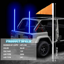 Pair 3FT Blue LED Whip Light for UTV ATV Accessories RZR Can-Am Polaris Antenna
