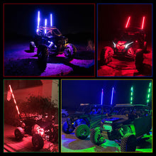 Pair 3FT LED Whip Chasing Antenas Light RGB W/ Remote For ATV Polaris UTV Buggy