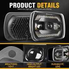 Pair 7x6'' 5x7'' LED Headlights Hi/Lo Halo Turn DRL for Toyota Hilux 1983-2004