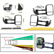 Pair L+R Extendable Towing Mirrors for Toyota Hilux 2015/7-2019 Black