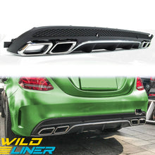 C63 Style Rear Diffuser + Chrome Exhaust Tips For Mercedes W205 S205 C43 AMG 2015-2021