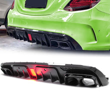 Carbon Fiber Style Rear Bumper Diffuser w/ Black Muffler Tips For Mercedes W205 S205 AMG 2015-2021