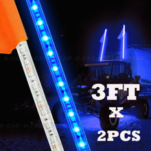 Pair 3FT Blue LED Whip Light for UTV ATV Accessories RZR Can-Am Polaris Antenna
