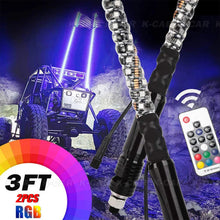 2x 3FT Spiral LED Whip Light Antenna Flag UTV ATV for Can Am Polaris RZR 1000