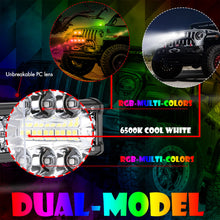 4pcs 4" RGB Chase LED Pods Work Light Bar Music APP Bluetooth Off Road UTV 4WD 12V