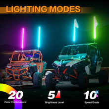 Pair 3FT LED Whip Chasing Antenas Light RGB W/ Remote For ATV Polaris UTV Buggy