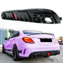 Rear Diffuser w/ LED Brake Light + Exhaust Tips For Mercedes W205 Sedan AMG Bumper 2015-2020