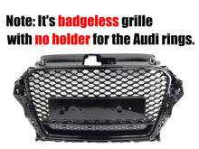 RS3 Style Black Badgeless Front Grille For Audi A3 S3 8V 2014–2016