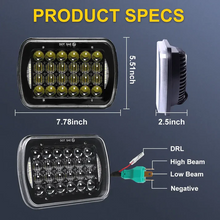 Pair 5x7'' 7x6'' 72W LED Headlight Square + White DRL High Low Beam for Jeep Wrangler YJ XJ Toyota GMC Trucks