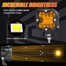 Pair 3" 3000K Amber LED Cube Work Light Bar Spot Flood Pods Driving Fog Off Road UTV 4WD