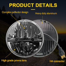 Pair 7" Inch Round Black Led Headlight For Jeep Wrangler JK LJ TJ Hi/Lo Beam