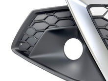 Black+Chrome Fog Light Grille Covers Left+Right Audi A4 B9 S-Line S4 2020-2024