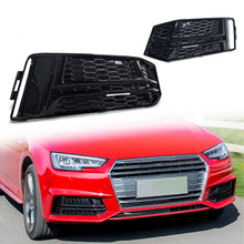 Pair Front Bumper Fog Light Grille Covers For Audi A4 S-Line / S4 2017-2019 Gloss Black