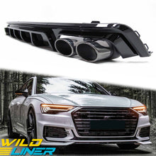Glossy Black Rear Diffuser + Exhaust Tips for Audi A6 C8 S6 Sline 2019-2023 di92