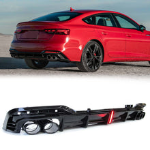 Gloss Black Rear Diffuser w/ LED Light + Exhaust Tips for Audi A5 S-Line S5 Sport 2020-2023