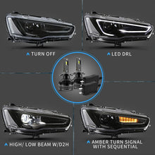 LED Headlights Head Lamps w/ Bulbs For Mitsubishi Lancer EVO X w/Black Bezel