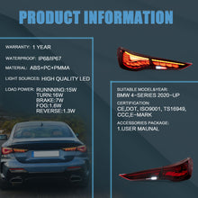 Red OLED Tail Lights Fit 2020-2024 BMW 4 Series G22 G23 G26 W/Sequential Signals