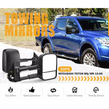 Pair L+R Extendable Towing Mirrors Black for Mitsubishi Triton MQ MR 2015-2023
