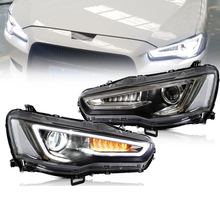 LED Headlights Head Lamps w/ Bulbs For Mitsubishi Lancer EVO X w/Black Bezel