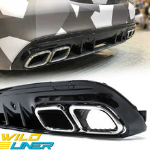 C63 Style Gloss Black Rear Diffuser + Chrome Tips For Mercedes W205 C250 C300 C43 AMG Sedan 2015-2021