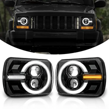 Pair 5x7'' 7x6'' LED Headlights High/Low Beam w/ Turn Signal + DRL for Jeep Wrangler YJ Cherokee XJ ATV UTV