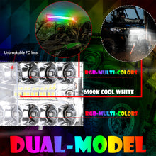 2x 4" & 12" RGB Chase & White LED Pods Work Light Bar Wireless Bluetooth UTV 4WD