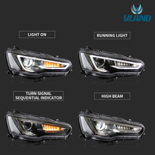 LED Headlights Head Lamps w/ Bulbs For Mitsubishi Lancer EVO X w/Black Bezel
