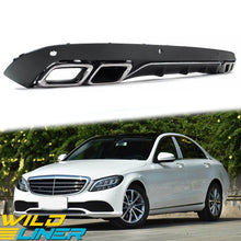 Black Rear Diffuser + Chrome Tips For Mercedes-Benz C-Class W205 S205 C300 NON-AMG 2015-2021