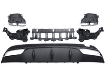 C63 Style All Black Rear Diffuser + Silver Exhaust Tips For Mercedes W205 Sedan C300 C43 AMG Bumper 2015-2021