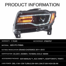 Projector LED Headlights For 2011-2013 Jeep Grand Cherokee W/Blue-Animation