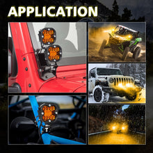 Pair 3" 3000K Amber LED Cube Work Light Bar Spot Flood Pods Driving Fog Off Road UTV 4WD