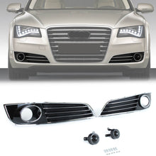 Black+Chrome Fog Light Grille Covers Left+Right Audi A8 D4 2011-2014