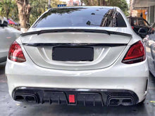 Carbon Fiber Style Rear Bumper Diffuser w/ Black Muffler Tips For Mercedes W205 S205 AMG 2015-2021