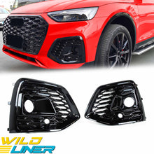 Pair Front Bumper Fog Light Grille Covers Gloss Black Audi Q5 S-Line SQ5 2021-2025