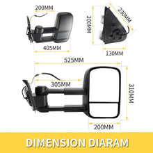 Pair L+R Extendable Towing Mirrors for Toyota Hilux 2015/7-2019 Black