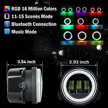 2x 4inch Round LED Fog Lights RGB Halo Driving Lamp For Jeep Wrangler JK 2007-2017