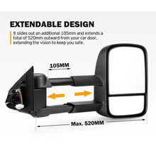 Pair Black Extendable Towing Mirrors For Nissan Navara D23 NP300 2015-On