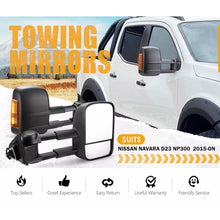 Pair Black Extendable Towing Mirrors For Nissan Navara D23 NP300 2015-On