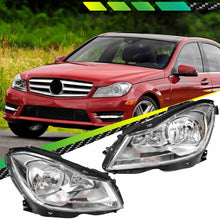 Pair LH+RH Head Light Lamp Halogen (Chrome) For Mercedes Benz C Class W204 LCI 2010-2014 Sedan / Wagon / Coupe