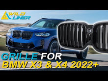 For 2022+ BMW X3 G01 X4 G02 Glossy Black Front Kidney Grille Grill w/ Camera fg214