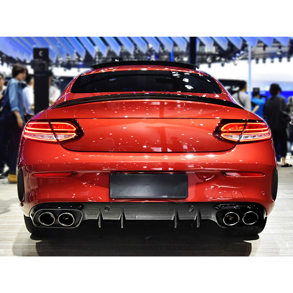 Rear Diffuser + Round Exhaust Tips - For Mercedes W205 C205 Coupe AMG ...