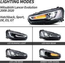 LED Headlights Head Lamps w/ Bulbs For Mitsubishi Lancer EVO X  w/Black Bezel