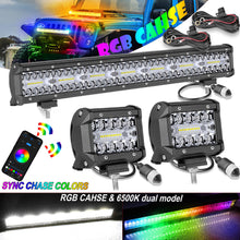 20" RGB Chase LED Work Light Bar 6500K Wireless Bluetooth W/DT Wiring 4WD +2X 4"