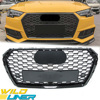 RS4 Style Honeycomb Front Grill Gloss Black For 2017-2019 Audi A4 S4 B9 fg67
